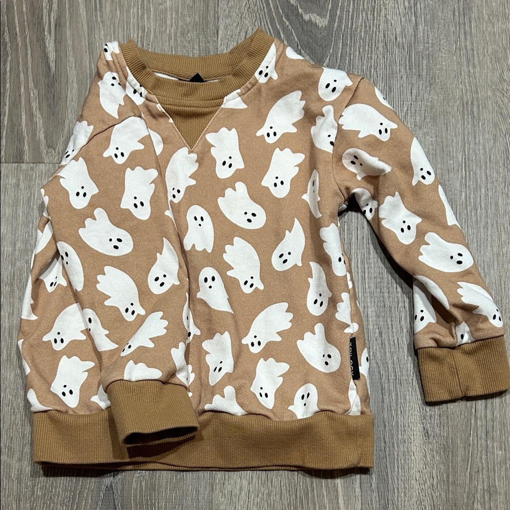 Playful Ghost Print Kids Tan Hoodie